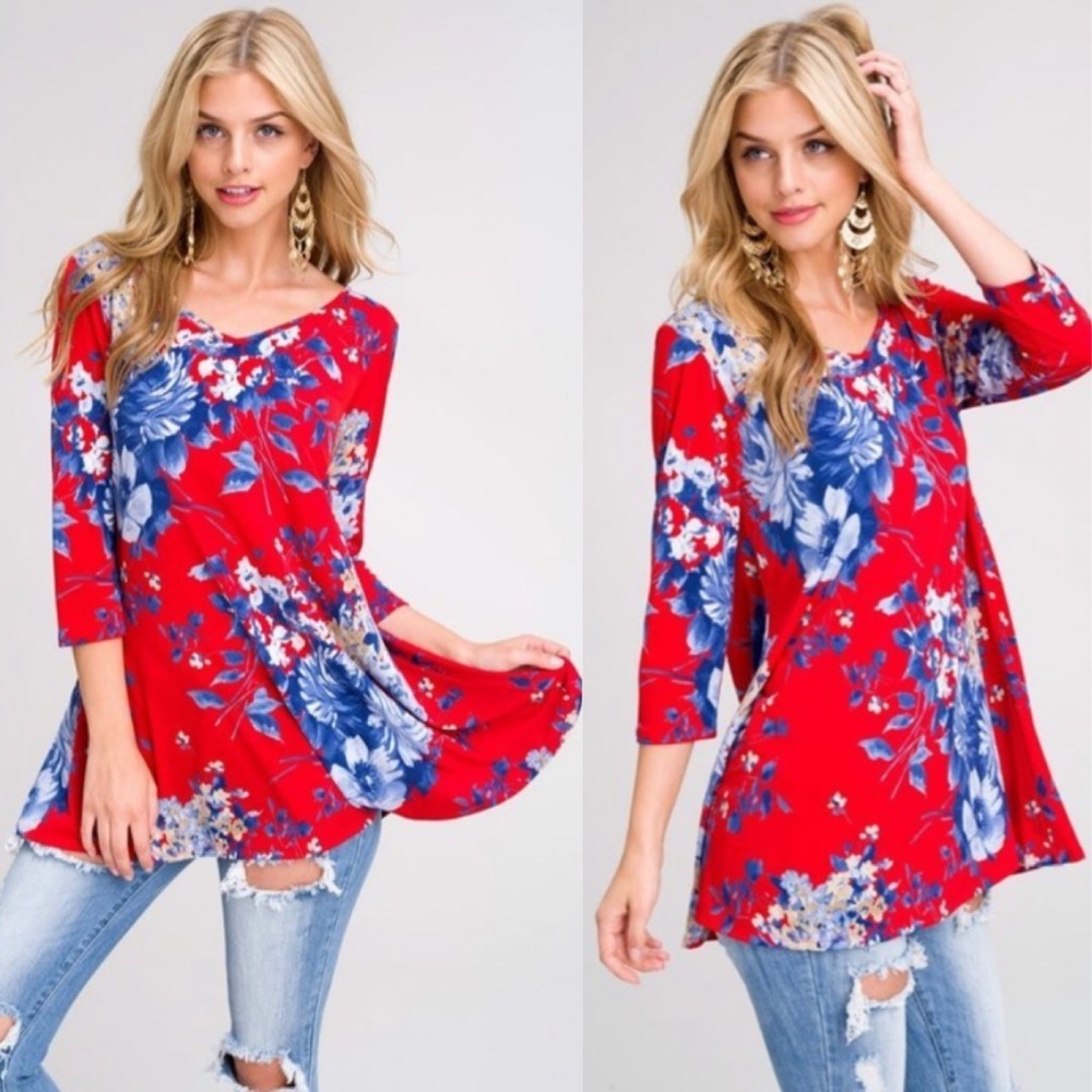 LAST! Keyhole back floral swing top - Picture 2 of 4